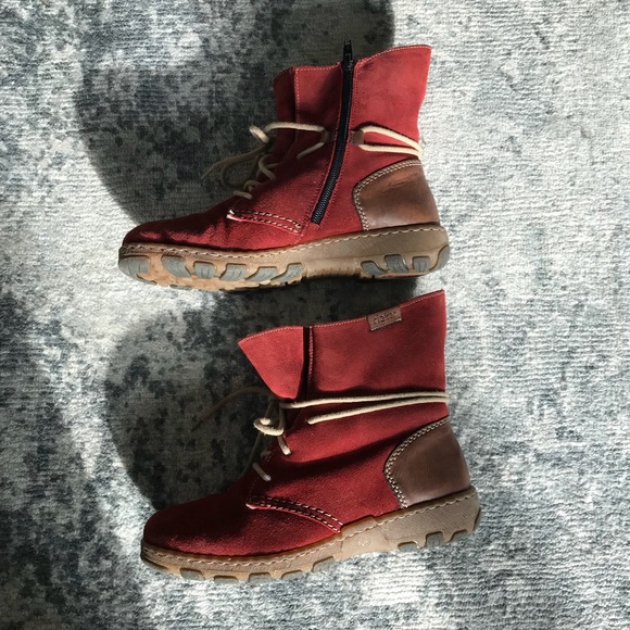 RIEKER short red suede fur booties 7 - Picture 3 of 5